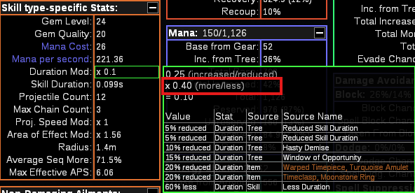 在 PoB 中查找技能持续时间总降