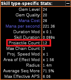 在 PoB 中查找投射物数量